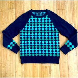 J.Crew 100% Lambswool Argyle Blue Green Crew Neck Women’s Sweater Size Small